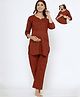 CRAFIQA Cotton Three Fourth Sleeves Abstract    Printed Maternity Night Suit With Concealed Zipper Nursing Access - Red