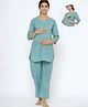 CRAFIQA Cotton Three Fourth Sleeves Floral Printed Nursing Maternity Night Suit With Concealed Zipper Nursing Access - Turquoise