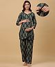 CRAFIQA Cotton Three Fourth Sleeves Floral Printed Nursing Maternity Night Suit With Concealed Zipper Nursing Access - Green