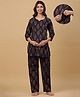 CRAFIQA Cotton Three Fourth Sleeves Floral Printed With Concealed Zipper  Nursing Access Night Suit - Black