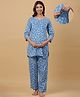 CRAFIQA Cotton Three Fourth Sleeves Floral Printed With Concealed Zipper  Nursing Access Night Suit - Blue