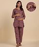CRAFIQA Cotton Three Fourth Sleeves Floral Printed With Concealed Zipper  Nursing Access Night Suit - Grey