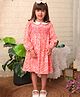 Nauti Nati Cotton Full Sleeves Floral Printed With Peter Pan Collar Neck Fit & Flare Dress - Orange