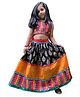 Aglare Navratri Theme Cotton Sleeveless Mirror Embellished Choli With Coordinating Bandhani Design Printed Lehenga Without Dupatta - Orange