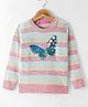 Wingsfield Full Sleeves Butterfly  Sequin Embellished Striped Sweater - Pink