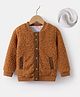 Kookie Kids Full Sleeves Solid Colour Textured Sweat Jacket - Brown