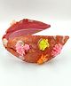 CHOKO - Kids Silk Ethnic  Colourful Turban Hairband for Girls - Pom Pom and Pearl - Orange, White & Pink