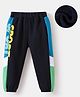 Kookie Kids Full Length Text Printed Lounge Pants with Cut & Sew Design - Navy Blue
