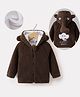 Kookie Kids Full Raglan Sleeves Solid Color Hooded Fur Jacket with Elephant Applique -  Brown