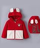 Kookie Kids Full Sleeves Dino Printed Hooded Sweat Jacket With Ear Applique - Red