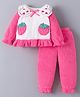 Kookie Kids Full Sleeves Winter Wear Night Suit With Strawberry Applique - Dark Pink