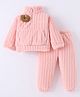 Kookie Kids Full Sleeves Fur Winter Wear T-Shirt & Lounge Pant Set With Applique - Pink