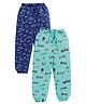 DEAR TO DAD Pack Of 2 Pure Cotton Dinosaur & Text Printed Joggers - Steel Blue & Aqua Blue