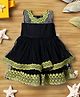 Bella Moda Sleeveless Floral Lace Embellished Layered Net Dress - Green
