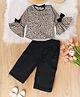 Bella Moda Cotton Bell Sleeves Bow Applique Hearts Printed Top With Solid Pant - Black