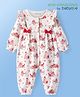Babyoye 100% Cotton Knit Full Sleeves Christmas Theme Printed Front Open Romper with Bow Applique - Red & White