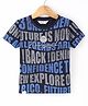 Ruff Sinker Knit Half Sleeves T-Shirt with Text Print - Navy Blue