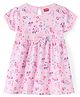 Babyhug Interlock Knit Half Sleeves Floral Printed Frock with Bow Applique - Pink