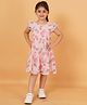 Creative Kids Frill Sleeves Lemons Printed Tiered Dress - Pink & Green