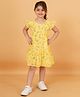 Creative Kids Frill Sleeves Lemons Printed Tiered Dress - Yellow & Green