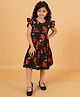 Creative Kids Cotton Frill Sleeves Floral Printed Tiered Dress - Black & Red