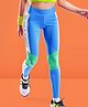 Pine Active Knit Full Length Super Stretch Leggings With Cut & Sew Design & Text Print On Side - Blue & Green