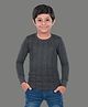 3PIN Cotton Full Sleeves Self Design Thermal Tee - Charcoal Melange