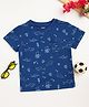Milou Cotton Half Sleeves Sea Life Printed Tee - Blue