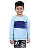 3PIN Cotton Full Sleeves Colour Block Placement Text Printed Sweatshirt - Blue