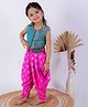 Twisha Sleeveless Brocade & Foil Printed Top With Dhoti Pant - Turquoise & Pink