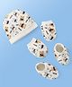 Doodle Poodle Interlock Knit Teddy Printed Cap Mittens & Booties White - Diameter 9.5 cm