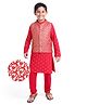 Earthy Touch Single Jersey Knit Full Sleeves Foil Printed Kurta Pyjama Set with Jacket - Red