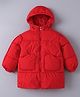 Kookie Kids Full Sleeves Front Open Padded Hooded Jacket with Quilted Design - Red