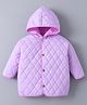Kookie Kids Full Sleeves Padded Hooded Jacket with Solid Colour & Quilted Design - Lavender