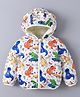 Kookie Kids Full Sleeves Padded Hooded Jacket with Dino Print & Ears Applique - White