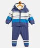 JWAAQ Full Sleeves Striped 2 Pcs Winter Set With Faux Fur - Blue