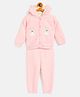 JWAAQ Full Sleeves Bunnies Embroidered Coordinating Winter Set With Faux Fur - Pink