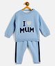 JWAAQ Cotton Blend Full Sleeves I Love Mum Printed Winter Set With Faux Fur - Blue
