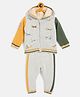 JWAAQ Full Sleeves Planes Embroidered Colour Block Winter Set With Faux Fur - Grey Melange