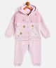 JWAAQ Full Sleeves Sequin Embellished & Unicorn Embroidered Coordinating Winter Set With Faux Fur - Pink