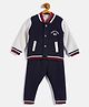 JWAAQ Full Sleeves New York Text  Embroidered Winter Set With Faux Fur - Navy Blue