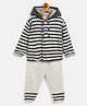 JWAAQ Full Sleeves Striped Coordinating Winter Set With Faux Fur - Grey
