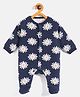 JWAAQ Cotton Blend Full Sleeves Floral Printed Winter Sleepsuit With Fur Lined - Navy Blue