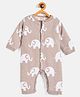 JWAAQ Full Sleeves Elephants Design Winter Romper With Fur Lined - Oatmeal