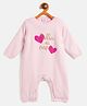 JWAAQ Full Sleeves Hearts & Bella Di Papa Text Printed Winter Romper With Fur Lined - Pink