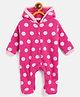 JWAAQ Full Sleeves Polka Dots Designed Hooded Winter Romper With Fur Lined - Pink