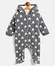 JWAAQ Cotton Blend Full Sleeves Stars Designed Hooded Winter Sleepsuit With Fur Lined - Grey