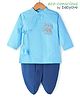 Babyoye Cotton Woven Full Sleeves Kurta Dhoti Set with Elephant Embroidery - Blue