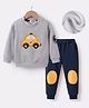 Kookie Kids Full Sleeves Winter T-Shirt & Lounge Pant With Car Print - Light Grey