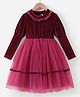 Kookie Kids Full Sleeves Solid Colour Shimmered Party Frock with Frill Detailing - Maroon